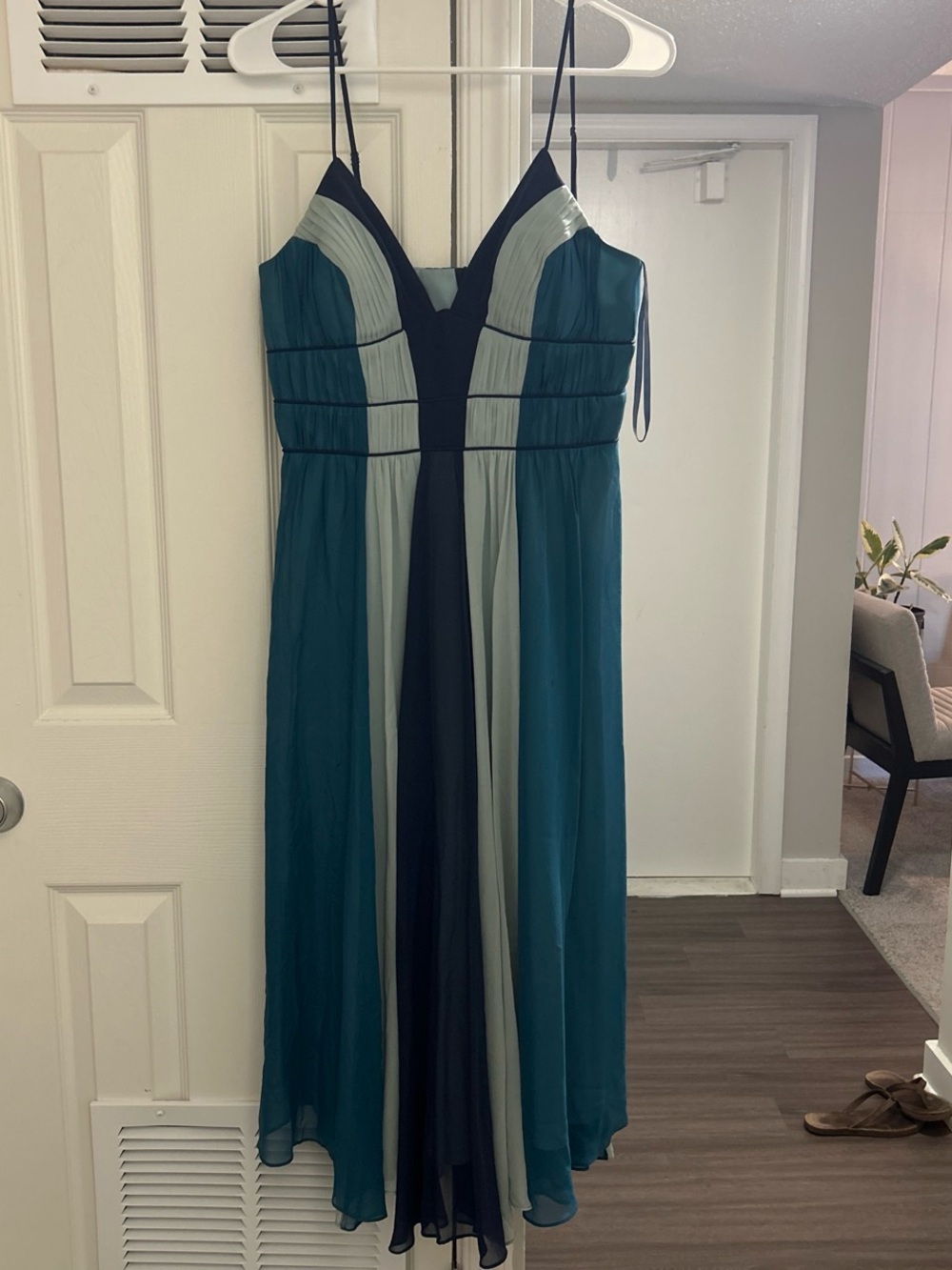 Max & Cleo Teal, Navy and Light Teal Spaghetti Strap Midi Dress